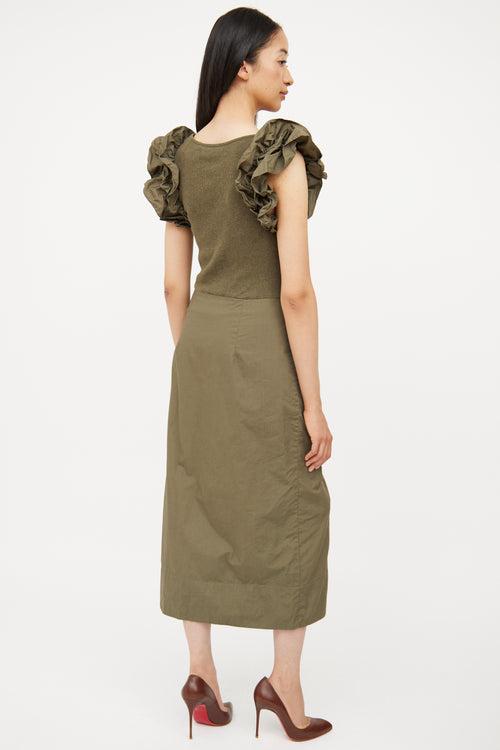 Ulla Johnson Green Cotton Ribbed & Ruffled Dress