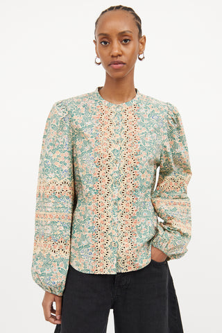 Ulla Johnson Green & Multi Colour Pattern Button Blouse