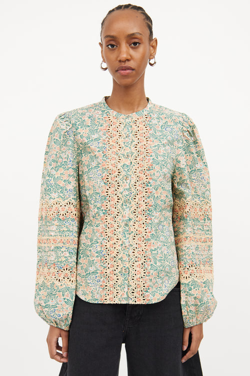 Ulla Johnson Green & Multi Colour Pattern Button Blouse