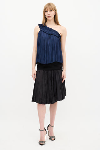 Ulla Johnson Navy Satin Pleated Asymmetrical Top