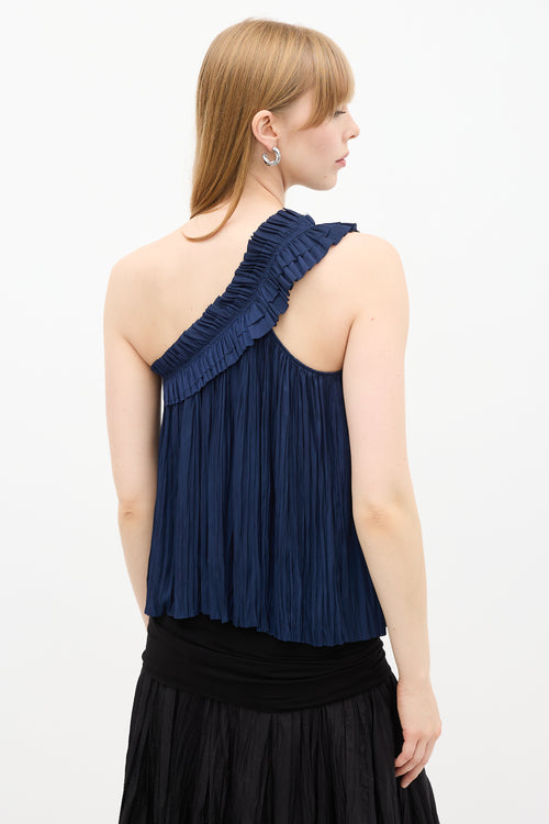 Ulla Johnson Navy Satin Pleated Asymmetrical Top