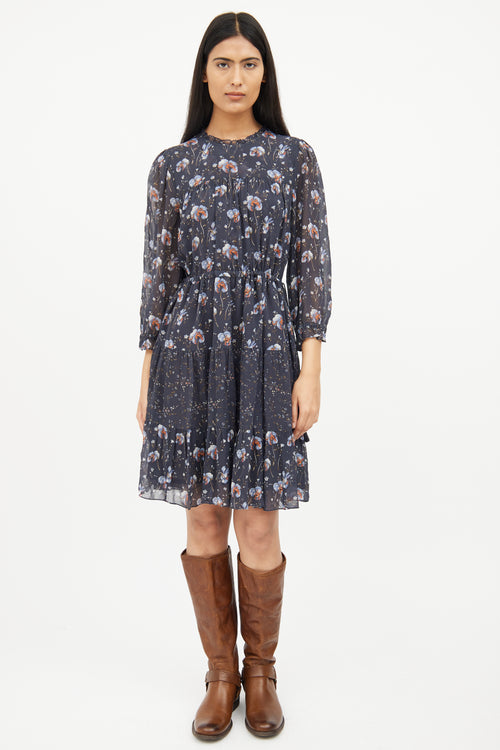 Ulla Johnson Blue Multi Colour Floral Silk Dress