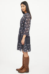 Ulla Johnson Blue Multi Colour Floral Silk Dress