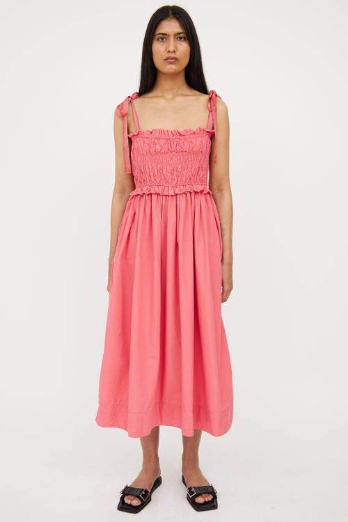 Ulla Johnson Pink Cotton Ashkara Smocked Midi Dress