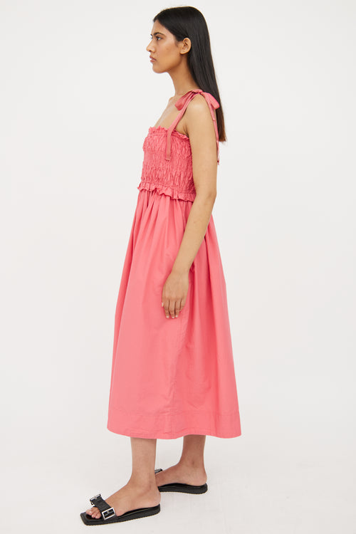 Ulla Johnson Pink Cotton Ashkara Smocked Midi Dress