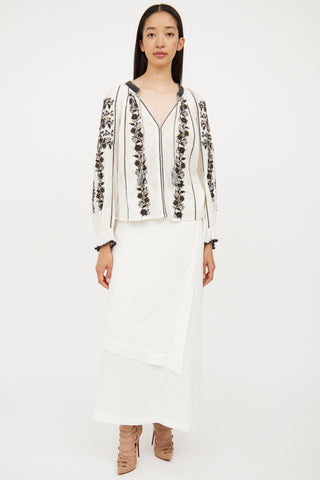 Ulla Johnson White & Black Embroidered Cotton Blouse