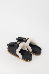 Ulla Johnson Black Leather & Shearling Ruby Mule