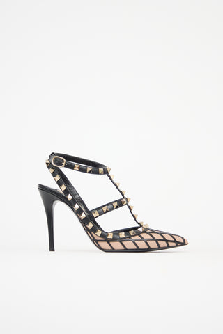 Valentino Leather Mesh Rockstud Pump