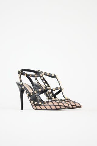 Valentino Leather Mesh Rockstud Pump