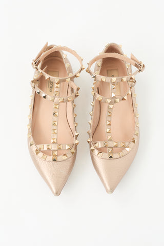 Valentino Metallic Leather Rockstud Flat