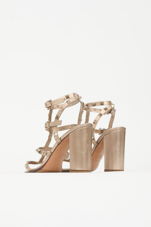 Valentino Metallic Leather Rockstud Sandal