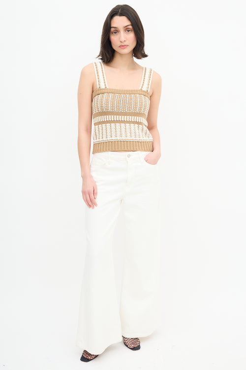  White & Brown Striped Knit Top