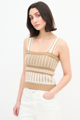  White & Brown Striped Knit Top