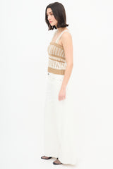  White & Brown Striped Knit Top