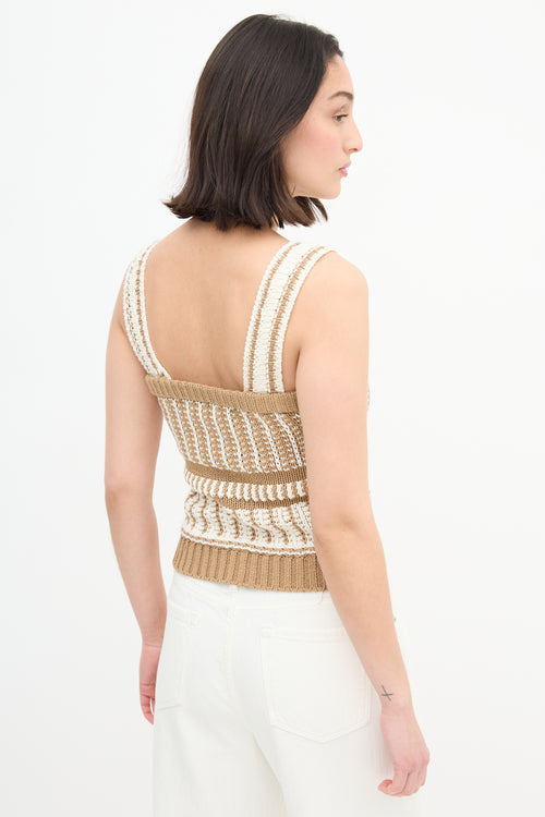  White & Brown Striped Knit Top