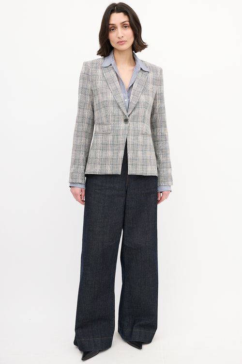 Veronica Beard Black & Multi Check Peak Lapel Blazer