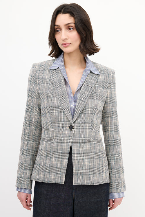 Veronica Beard Black & Multi Check Peak Lapel Blazer