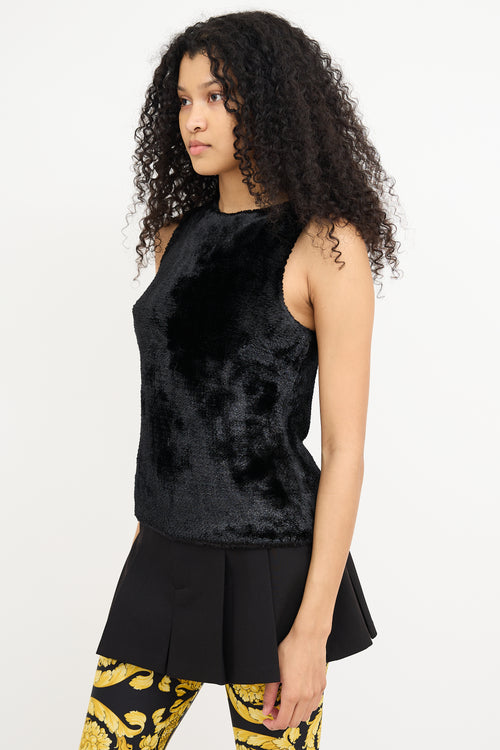 Versace Black Faux Fur Sleeveless Top