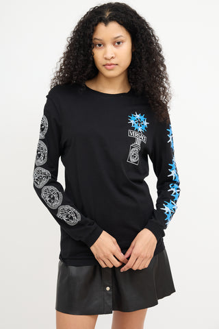 Versace Black & Blue Versacepolis Print Top