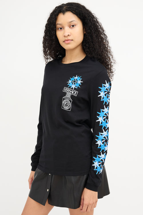 Versace Black & Blue Versacepolis Print Top