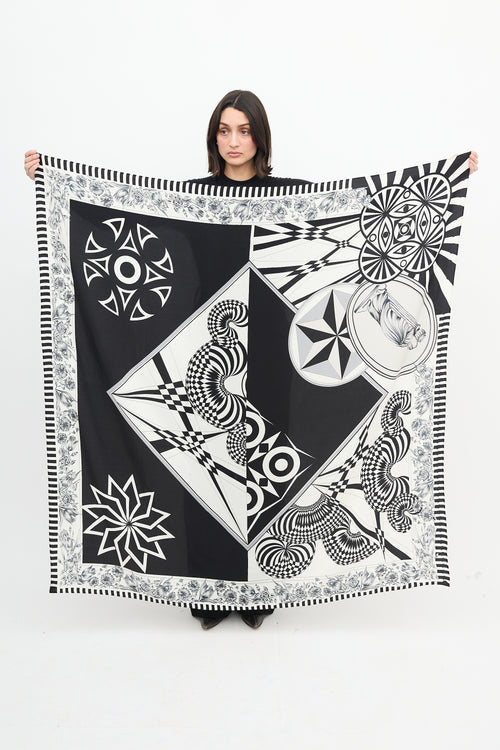 Versace Versus Black & White Silk Print Scarf