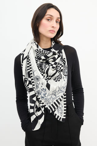 Versace Versus Black & White Silk Print Scarf