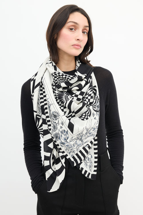 Versace Versus Black & White Silk Print Scarf