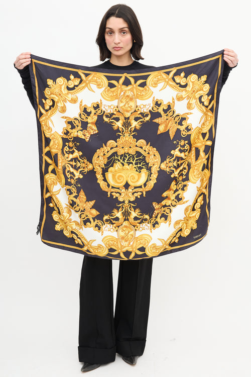 Versace Black & Yellow Silk Mermaid Scarf