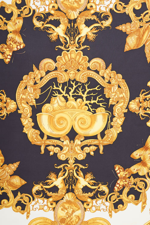 Versace Black & Yellow Silk Mermaid Scarf