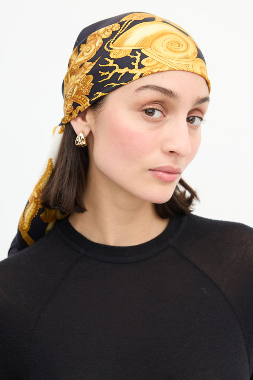 Versace Black & Yellow Silk Mermaid Scarf