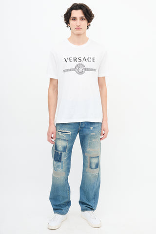 Versace White Medusa Logo & Greca Stripe T-Shirt