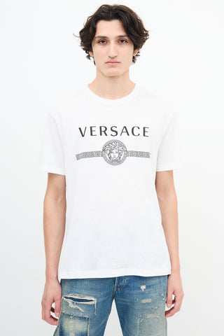 Versace White Medusa Logo & Greca Stripe T-Shirt