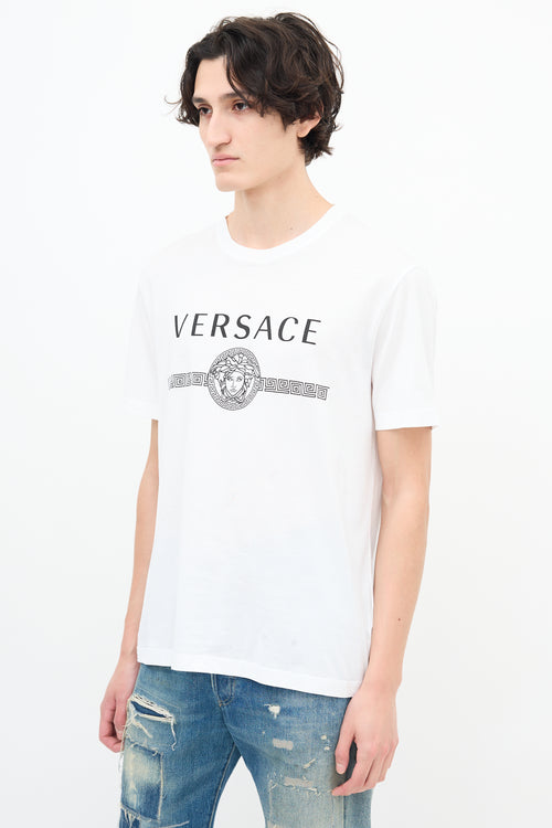 Versace White Medusa Logo & Greca Stripe T-Shirt