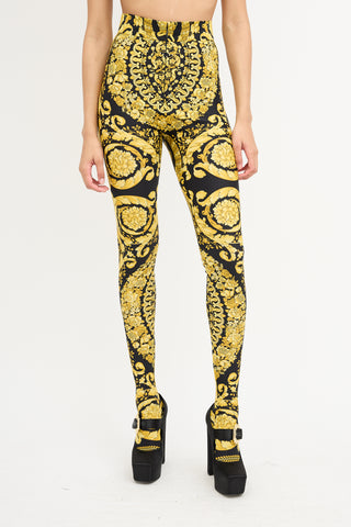 Versace SS 1992 Black & Yellow Baroque Leggings