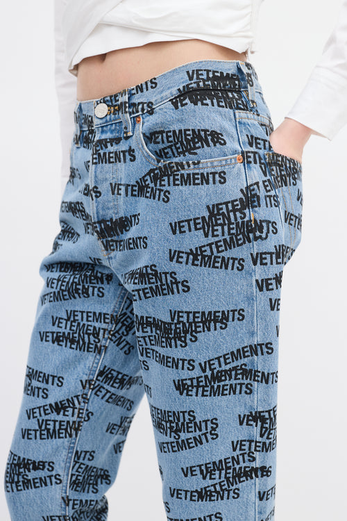 Vetements Light Wash & Black All Over Logo Jeans