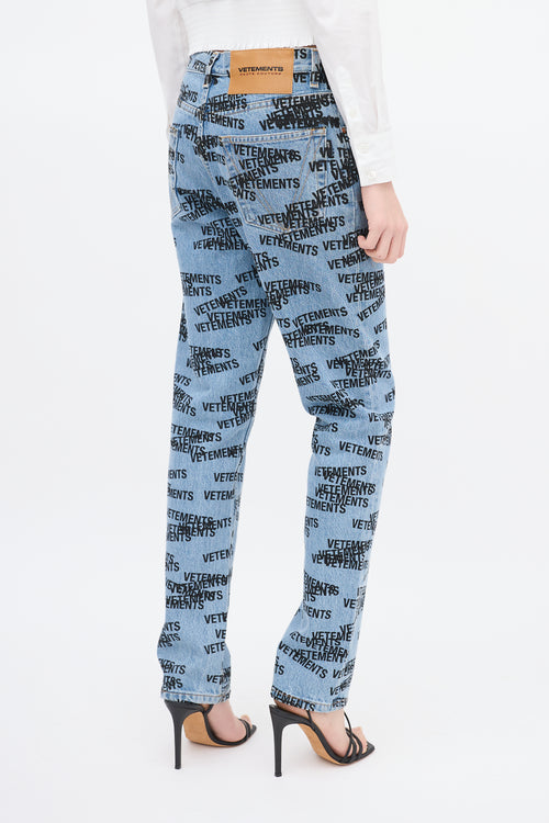 Vetements Light Wash & Black All Over Logo Jeans