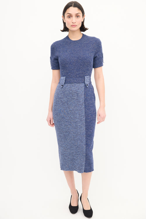 Victoria Beckham Blue Melange Ribbed Midi Dress