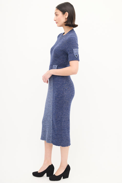 Victoria Beckham Blue Melange Ribbed Midi Dress