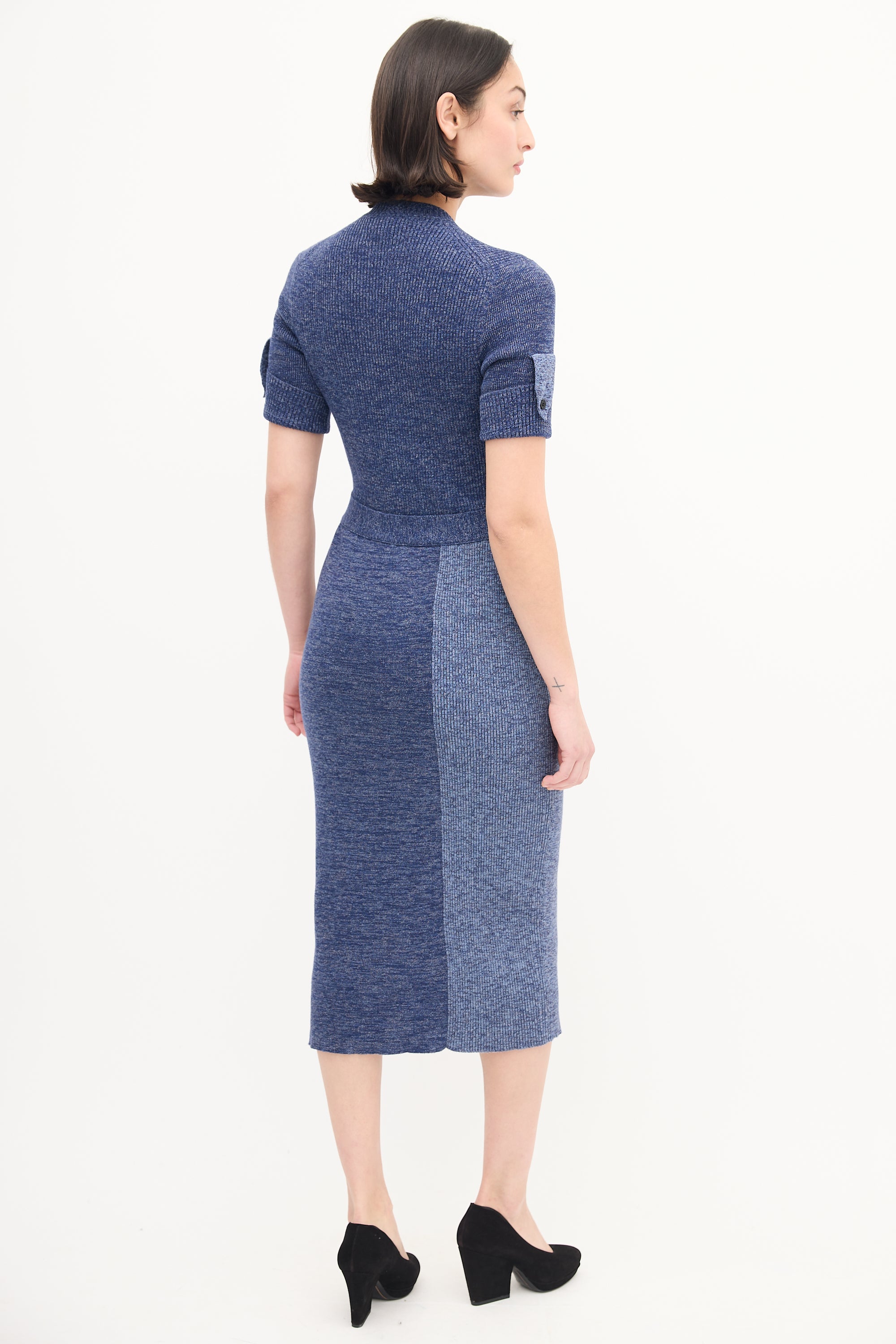 Victoria Beckham // Blue Melange Ribbed Midi Dress VSP Consignment Victoria Beckham // Blue Melange Ribbed Midi Dress VSP Consignment