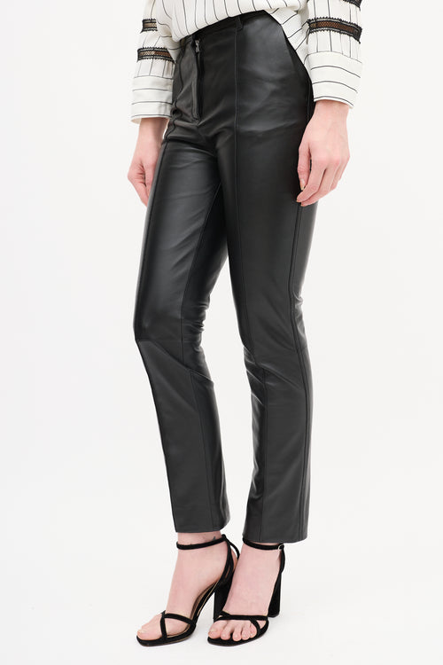 Victoria Beckham Black Leather Pintuck Pant