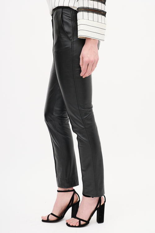 Victoria Beckham Black Leather Pintuck Pant