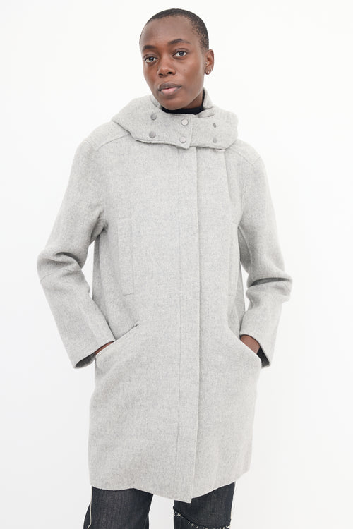 Vince Grey Wool Zip Hooded Coat