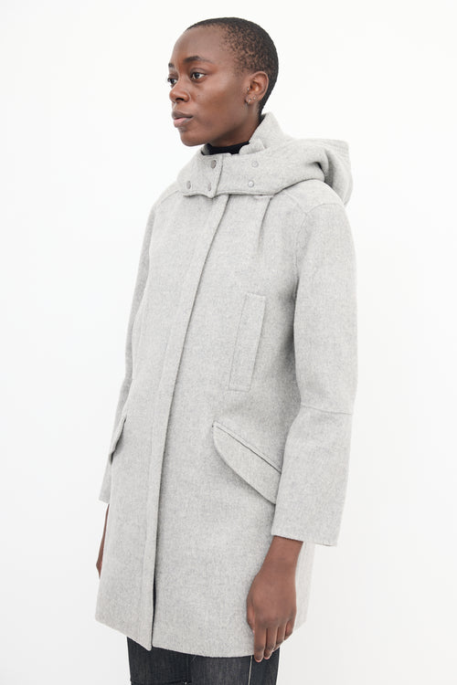 Vince Grey Wool Zip Hooded Coat