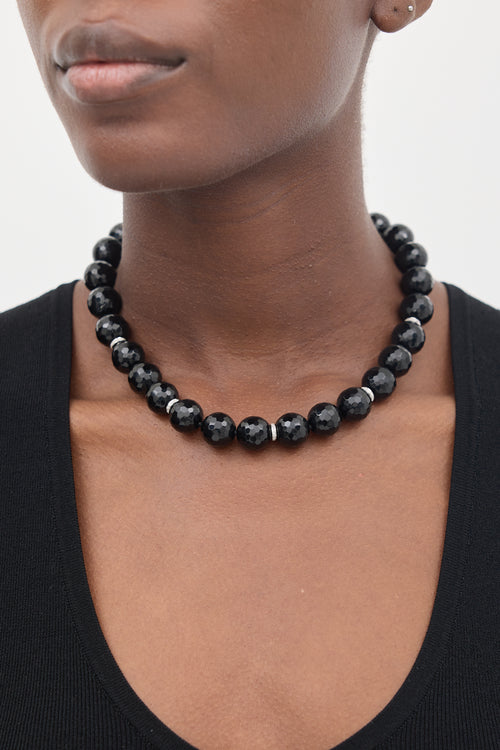 VSP Archive 18K White Gold & Black Onyx Beaded Diamond Necklace