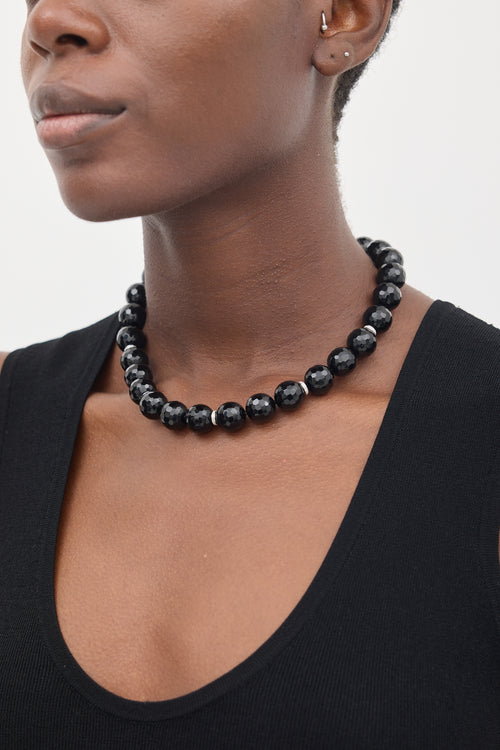 VSP Archive 18K White Gold & Black Onyx Beaded Diamond Necklace