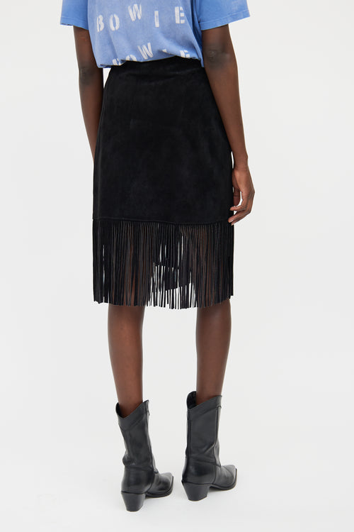 VSP Archive Black Leather Fringe Wrap Skirt