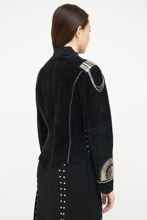 VSP Archive Black Suede & Silver Embellished Cropped Jacket