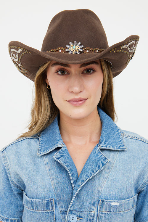 VSP Archive Brown Felt & Stud Detail Western Hat