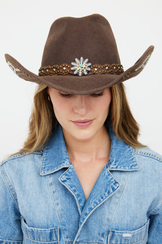 VSP Archive Brown Felt & Stud Detail Western Hat