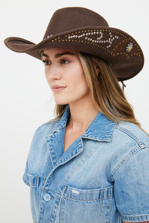 VSP Archive Brown Felt & Stud Detail Western Hat